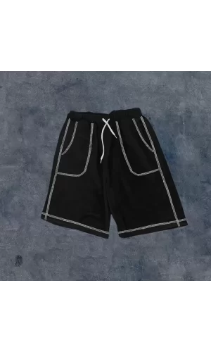 Unisex Dikişli Cepli Oversize Şort - Siyah