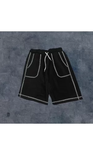 Luz&Pos Unisex Dikişli Cepli Oversize Şort - Siyah