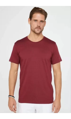 Luz&Pos Unisex Düz Biskilet Yaka Oversize T-shirt - Bordo