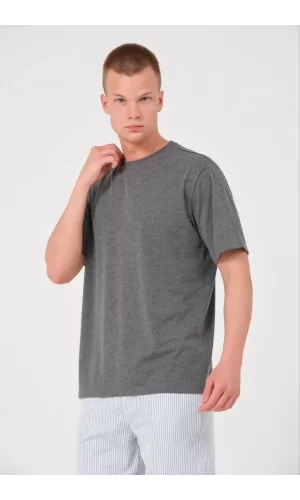 Luz&Pos Unisex Düz Biskilet Yaka Oversize T-shirt - Füme
