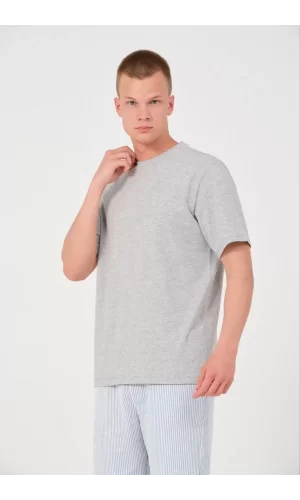 Luz&Pos Unisex Düz Biskilet Yaka Oversize T-shirt - Gri