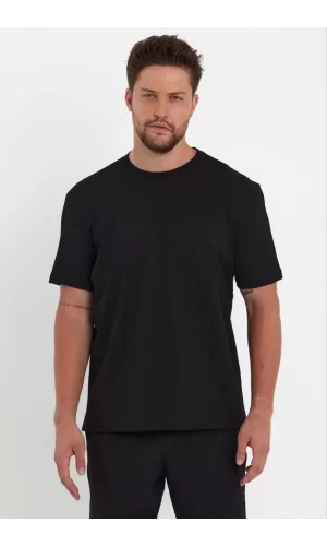 Luz&Pos Unisex Düz Biskilet Yaka Oversize T-shirt - Siyah
