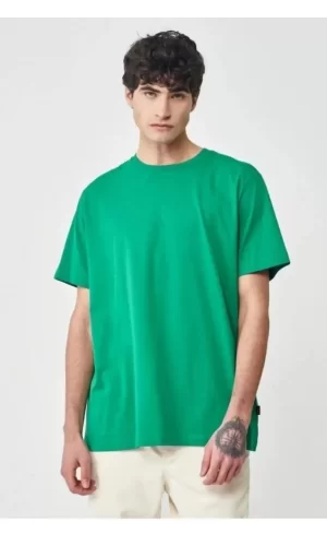 Luz&Pos Unisex Düz Biskilet Yaka Oversize T-shirt - Yeşil