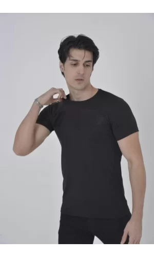 Luz&Pos Unisex Göğüs File Aksesuarlı T-shirt - Siyah