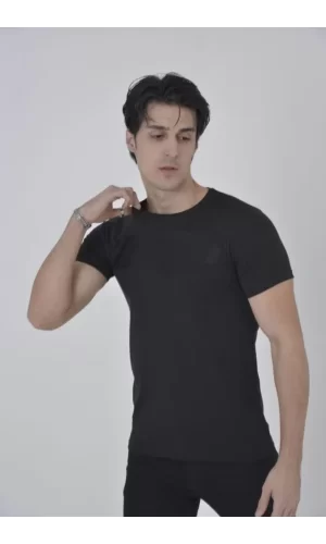 Unisex Göğüs File Aksesuarlı T-shirt - Siyah