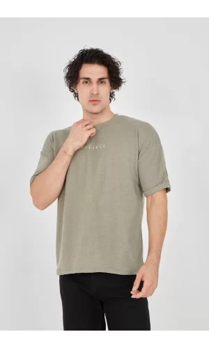 Luz&Pos Unisex Jakar Kumaş Rahat Kol T-shirt - Açık Yeşil
