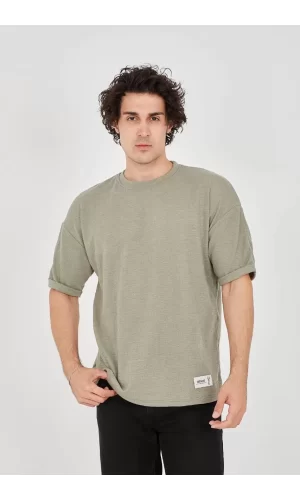 Luz&Pos Unisex Jakar Kumaş Rahat Kol T-shirt - Açık Yeşil