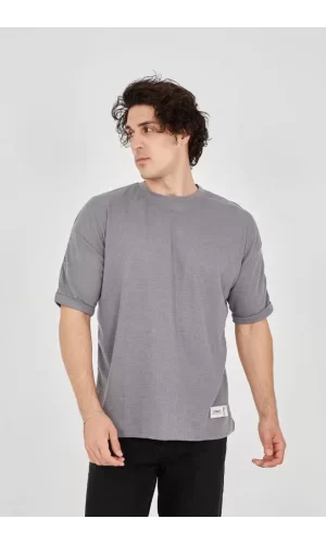 Unisex Jakar Kumaş Rahat Kol T-Shirt - Gri
