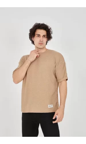 Unisex Jakar Kumaş Rahat Kol T-Shirt - Kahverengi