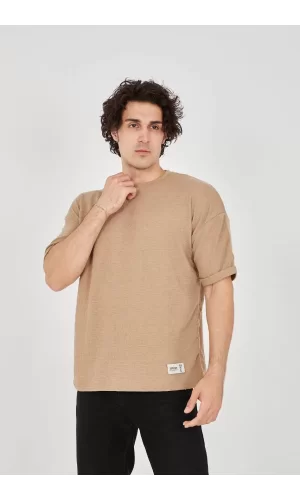 Luz&Pos Unisex Jakar Kumaş Rahat Kol T-shirt - Kahverengi