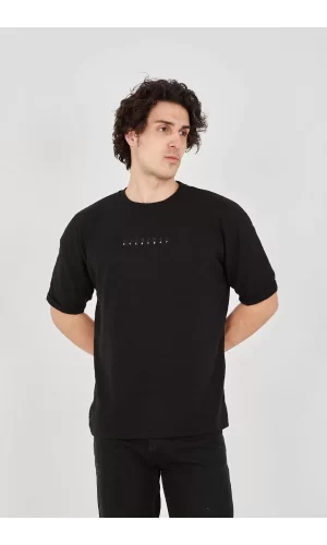 Luz&Pos Unisex Jakar Kumaş Rahat Kol T-shirt - Siyah