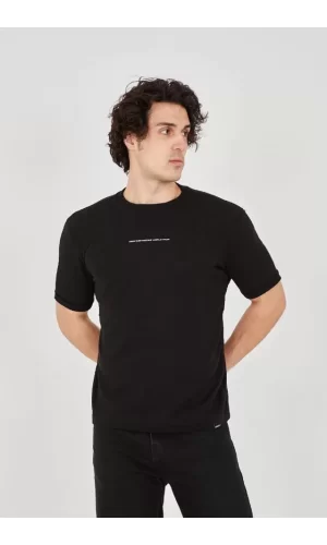 Unisex Jakar Kumaş Slim Fit T-Shirt - Siyah