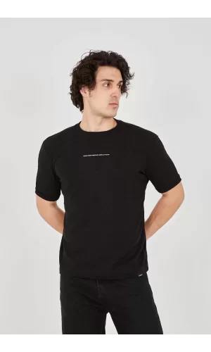 Luz&Pos Unisex Jakar Kumaş Slim Fit T-shirt - Siyah