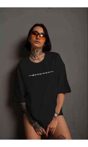 Luz&Pos Unisex Kadın Bisiklet Yaka Baskılı T-shirt - Siyah