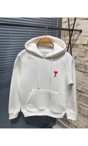 Luz&Pos Unisex Kapşonlu Baskılı Sweetshirt - Beyaz