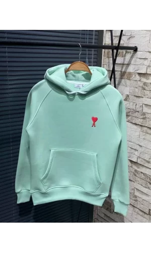Luz&Pos Unisex Kapşonlu Baskılı Sweetshirt - Mint Yeşili