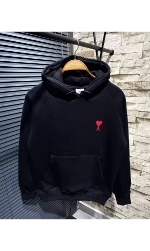 Luz&Pos Unisex Kapşonlu Baskılı Sweetshirt - Siyah
