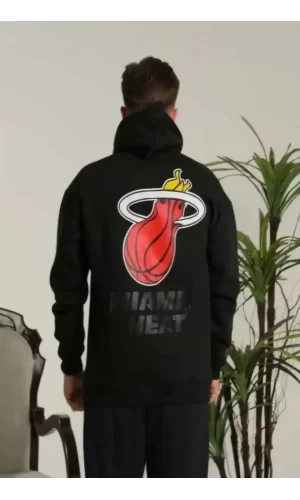 Unisex Kapşonlu Baskılı Sweetshirt - Siyah
