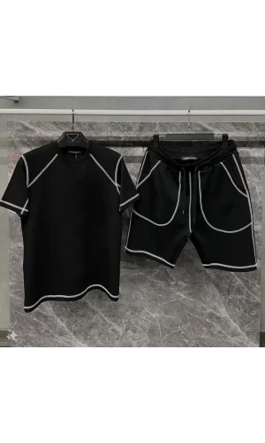 Luz&Pos Unisex Karoyaka Dikişli Şortlu Takım - Siyah
