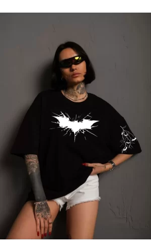 Luz&Pos Unisex Ön Ve Kol Baskılı Oversize T-shirt - Siyah