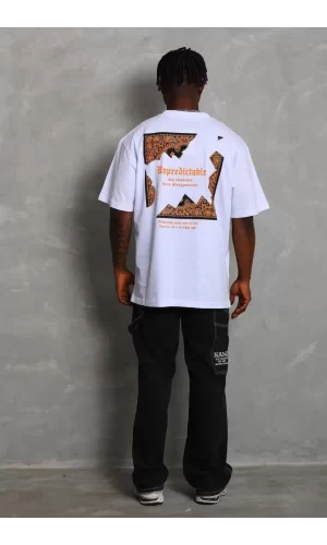Luz&Pos Unisex Oversize Baskılı Bisiklet Yaka T-shirt - Beyaz