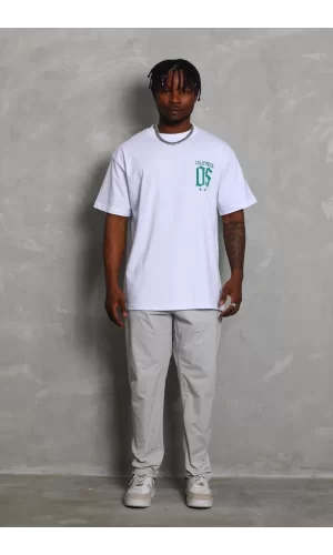 Luz&Pos Unisex Oversize Baskılı Bisiklet Yaka T-shirt - Beyaz