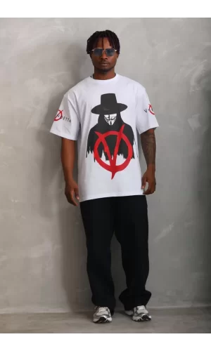 Luz&Pos Unisex Oversize Baskılı Bisiklet Yaka T-shirt - Beyaz