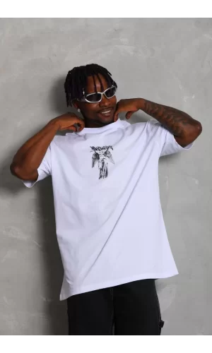 Luz&Pos Unisex Oversize Baskılı Bisiklet Yaka T-shirt - Beyaz