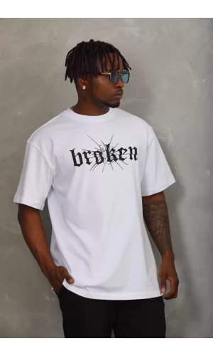 Luz&Pos Unisex Oversize Baskılı Bisiklet Yaka T-shirt - Beyaz