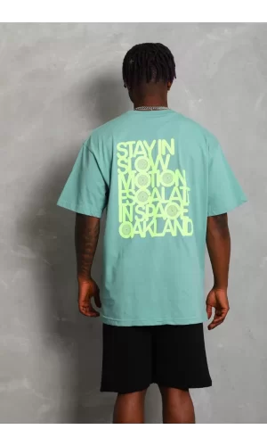 Luz&Pos Unisex Oversize Baskılı Bisiklet Yaka T-shirt - Mint Yeşili