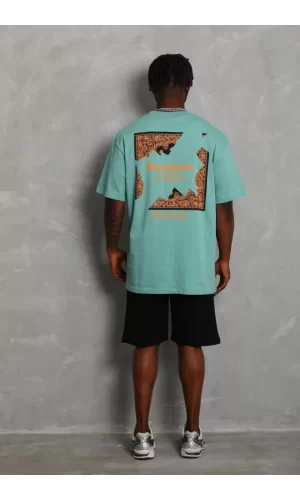 Unisex Oversize Baskılı Bisiklet Yaka T-Shirt - Mint Yeşili
