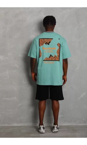 Luz&Pos Unisex Oversize Baskılı Bisiklet Yaka T-shirt - Mint Yeşili