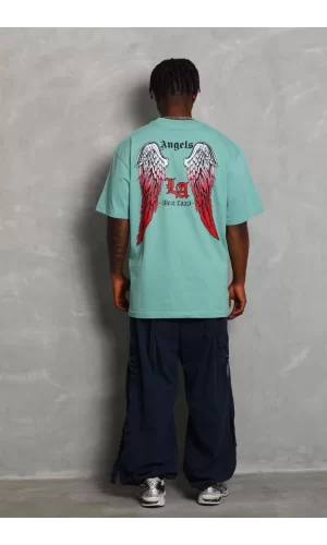 Luz&Pos Unisex Oversize Baskılı Bisiklet Yaka T-shirt - Mint Yeşili