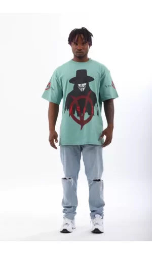 Unisex Oversize Baskılı Bisiklet Yaka T-Shirt - Mint Yeşili