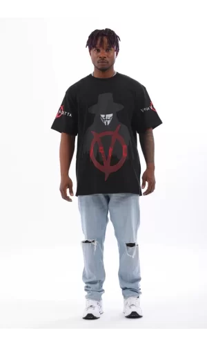 Luz&Pos Unisex Oversize Baskılı Bisiklet Yaka T-shirt - Siyah