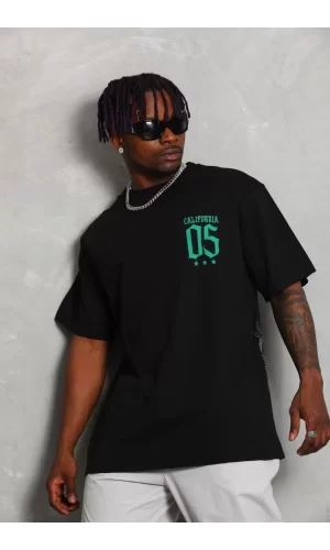 Luz&Pos Unisex Oversize Baskılı Bisiklet Yaka T-shirt - Siyah