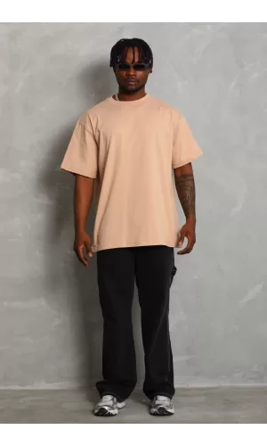 Luz&Pos Unisex Oversize Düz Bisiklet Yaka T-shirt - Bej