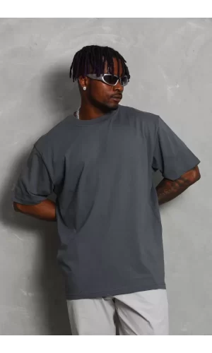 Luz&Pos Unisex Oversize Düz Bisiklet Yaka T-shirt - Füme