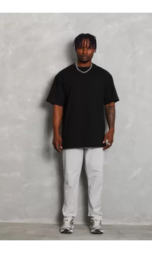 Luz&Pos Unisex Oversize Düz Bisiklet Yaka T-shirt - Siyah