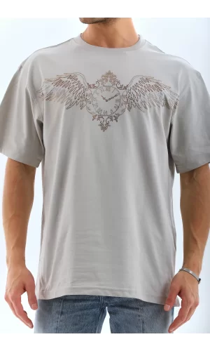 Luz&Pos Unisex Oversize Taşlı Bisiklet Yaka T-shirt - Gri