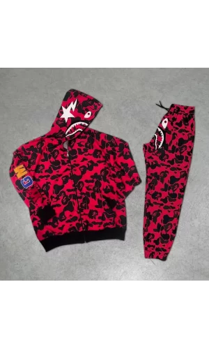Luz&Pos Unisex Pubg Bape X Shark Eşofman Takımı - Kırmızı