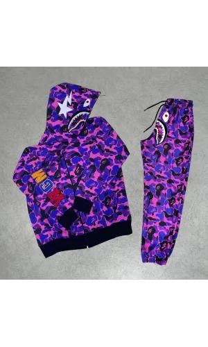 Luz&Pos Unisex Pubg Bape X Shark Eşofman Takımı - Mor