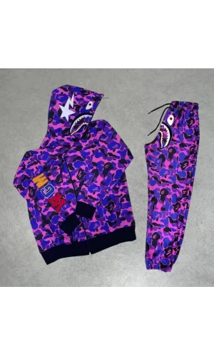 Unisex Pubg Bape X Shark Eşofman Takımı - Mor