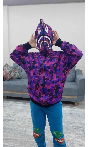 Luz&Pos Unisex Pubg Bape X Shark Hoodie - Mor