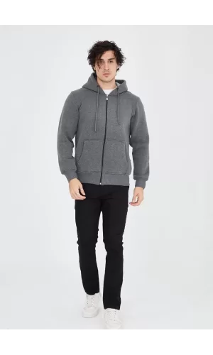 Luz&Pos Unisex Tam Fermuarlı Kapşonlu  Sweatshirt - Füme