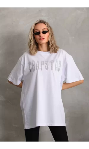 Luz&Pos Unisex Taş Desenli Oversize T-shirt - Beyaz