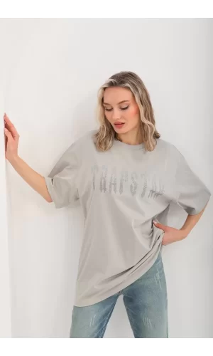 Luz&Pos Unisex Taş Desenli Oversize T-shirt - Gri