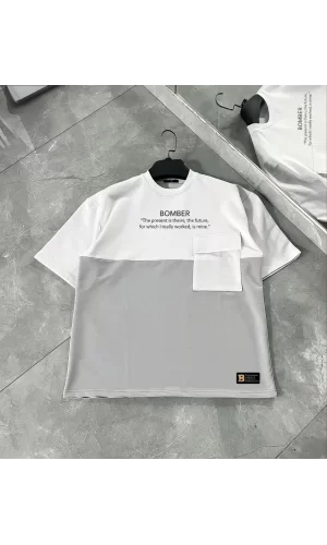 Luz&Pos Unisex Torba Cep Detaylı  Parçalı T-shirt - Gri