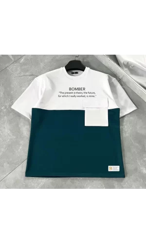 Luz&Pos Unisex Torba Cep Detaylı  Parçalı T-shirt - Lacivert