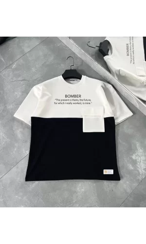 Luz&Pos Unisex Torba Cep Detaylı  Parçalı T-shirt - Siyah